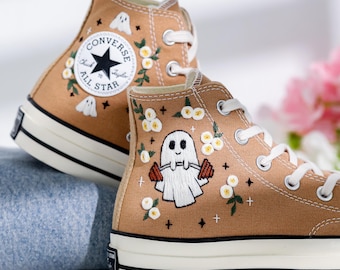Halloween Converse, Ghost  Embroidered Converse Shoes, Halloween Shoes Embroidery for Women, Cute Ghost Embroidered Sneakers, Halloween Gift