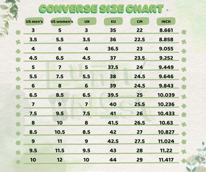 converse size chart