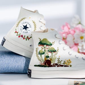 Custom Converse Chuck Taylor Mushrooms Embroidered Converse Shoes, Snail, Mushrooms Embroidered Converse Custom Mushrooms Embroidery Sneaker