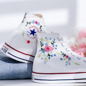 Custom Wedding Sneakers, Wedding Flowers Embroidered Shoes, Bridal Flowers Embroidered Sneakers, Wedding Flowers Embroidered Converse