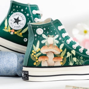 Embroidered Converse Mushroom, Frog, Converse Embroidery