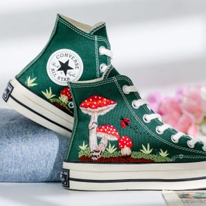 Custom Converse Chuck Taylor Mushrooms Embroidered Converse Shoes, Mushrooms Embroidered Converse Custom, Mushroom Embroidered Sneakers