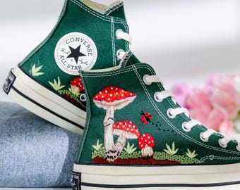 Custom Converse Chuck Taylor Mushrooms Embroidered Converse Shoes, Mushrooms Embroidered Converse Custom, Mushroom Embroidered Sneakers