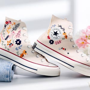 Embroidered Wedding Converse Rustic for Bride, Wildflower Embroidered ...