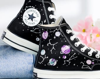 Universe Galaxy Embroidered Converse Shoes, Custom Solar System Embroidered Sneakers, Astronomy Gifts to Son, Gift for Her