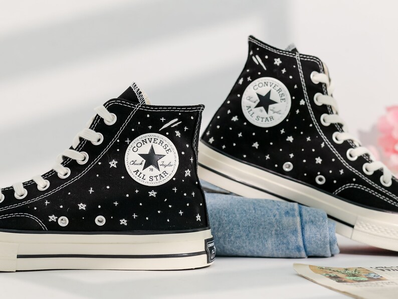 Custom Embroidered Converse High Tops, Sun and Planets Embroidered ...