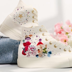 Mushrooms Embroidered Converse Platform, Colorful Mushroom Garden Embroidered Sneakers, Mushroom Embroidered  Shoes, Unique Gifts for Couple