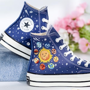 Custom Embroidered Sneakers, Stars, Moons, Planets, Universe Embroidered Shoes, Gift for Daughter, Outerspace Converse, Custom Converse Boys