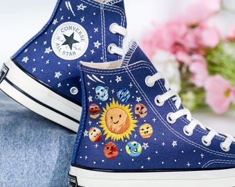 Custom Embroidered Sneakers, Stars, Moons, Planets, Universe Embroidered Shoes, Gift for Daughter, Outerspace Converse, Custom Converse Boys