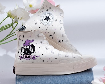 Converse Chuck Taylor 1970 con bordado de Halloween personalizado, Converse con bordado de gato y bruja, Converse con bordado de Halloween, regalo de Halloween