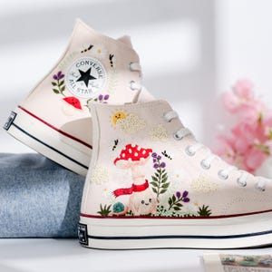 Custom Funny Mushroom Embroidered Converse, Shoes  Embroidery  Mushrooms, Floral, Bee, Flower Embroidered Sneakers, Gift for Mushroom Hobies