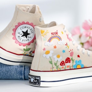 Embroidered Converse Mushroom, Daisy, Rainbow,  Custom Converse Embroidery Mushroom, Cute Shoes Embroidered Bee, Mushrooms, Gift for Her