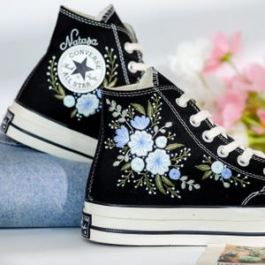 Custom Converse Chuck Taylor Blue Flower Embroidered Converse Shoes, Flower Embroidered Shoes, Sneaker  Embroidery Floral, Birthday Gifts