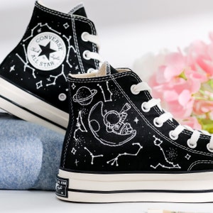 Embroidered Converse, Planet and Zodiac Constellation Embroidered Converse Shoes, Star and Astronaut Embroidered Sneakers, Gifts for Him