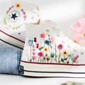 Wedding Converse for Bride, Garden Sunflower Embroidered Converse Custom, Colorful Flowers Embroidered Shoes, Custom Design Bridal Sneakers product logo
