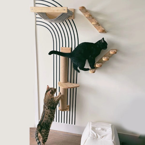 Étagères pour chats, mur d'escalade, étagères murales pour chats - Aire de jeux pour chats comprenant une échelle, des escaliers pour chats, un lit pour chats, des marches murales pour chats et bien plus encore