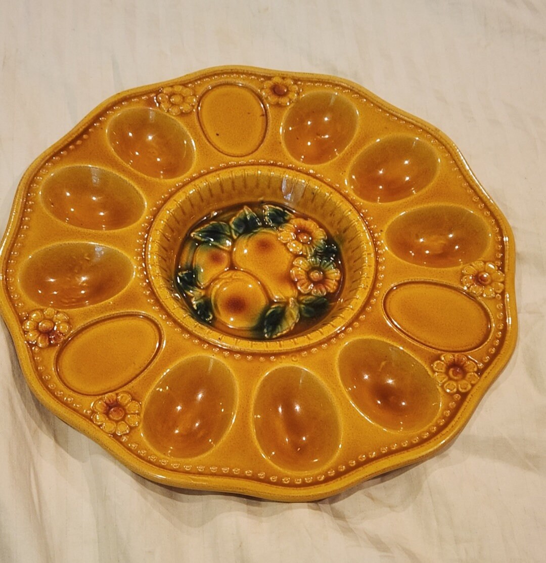 Retro Vintage Deviled Egg Plate Fall Japan Etsy