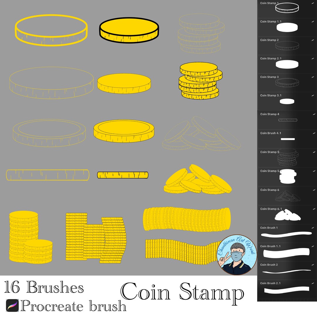 JJ Coin Stamp, Procreate, Stamp Brush, Stamp, Digital Download, Brushes