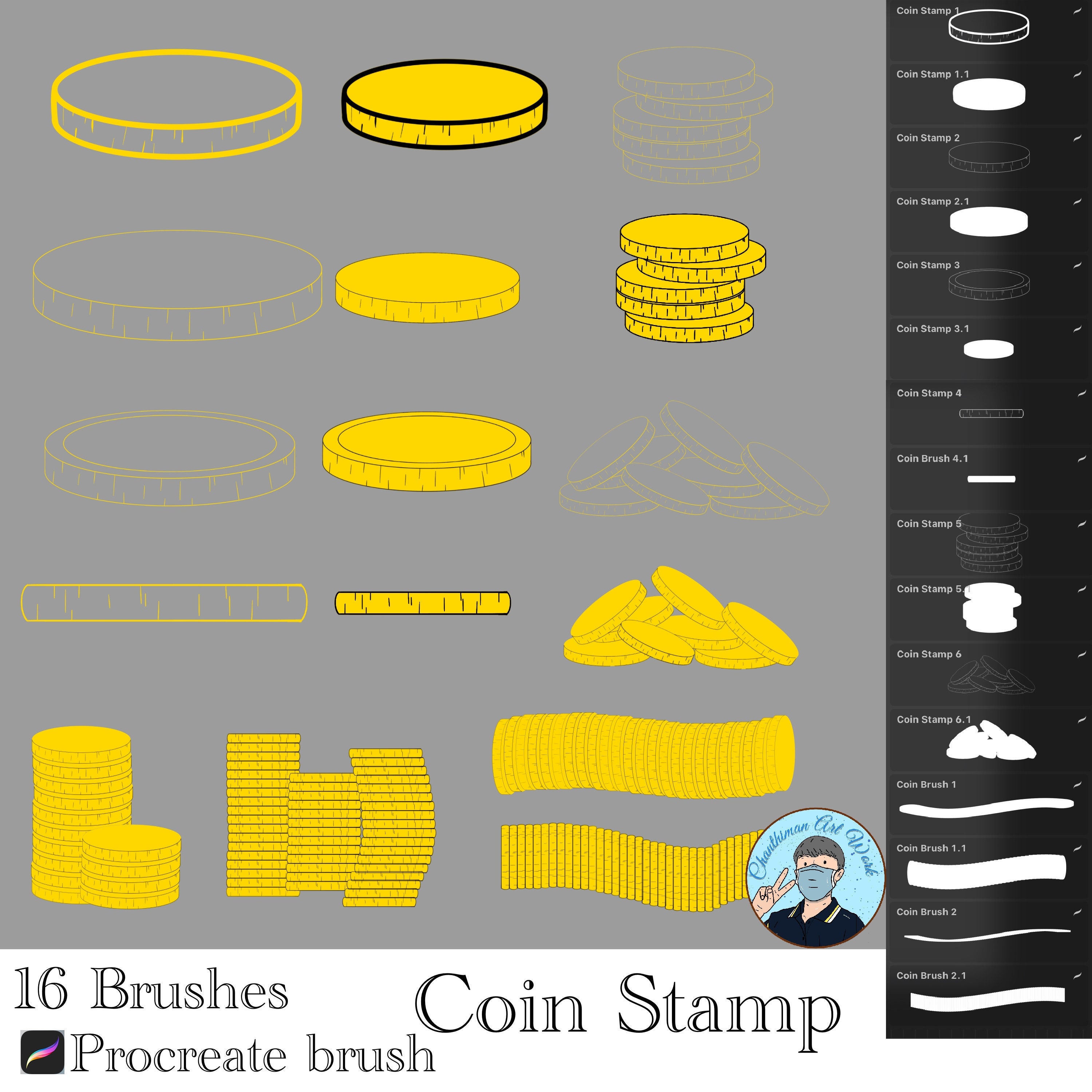 JJ Coin Stamp Brush Set: 16 Procreate Brushes (digital Download) - Etsy UK