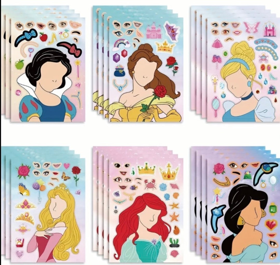 6 X Disney Princess Sticker Sheets Decorate a Princess Face Etsy UK