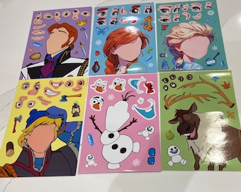 6 feuilles d'autocollants pour décoration de princesse congelée, cadeau pour fille, activité mignonne, anniversaire, sacs de fête, cadeaux