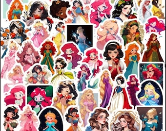 25 x Disney type random princess sticker sheets - cartoon, real life princesses, cute, party bags, stocking fillers, girly