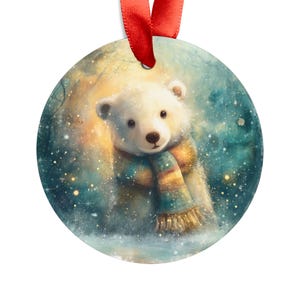 Polar Bear Christmas Ornament – Cozy Winter Bear with Scarf