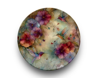 Hummingbird Plate – Floral Dinnerware, Cottagecore Plate