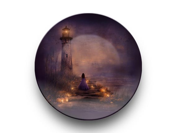 Haunted Seaside Lighthouse Plate – Coastal Halloween Dinnerware Decor