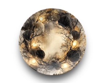 Spooky Ginkgo Wreath Halloween Decorative Plate