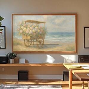Ocean Flower Cart Frame TV Art Seaside Flower Shop Digital Download Coastal Wall Art
