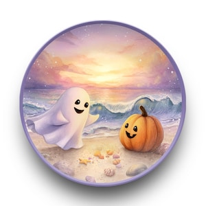 Coastal Halloween Plate: Ghost & Pumpkin Beach Dinnerware image 1