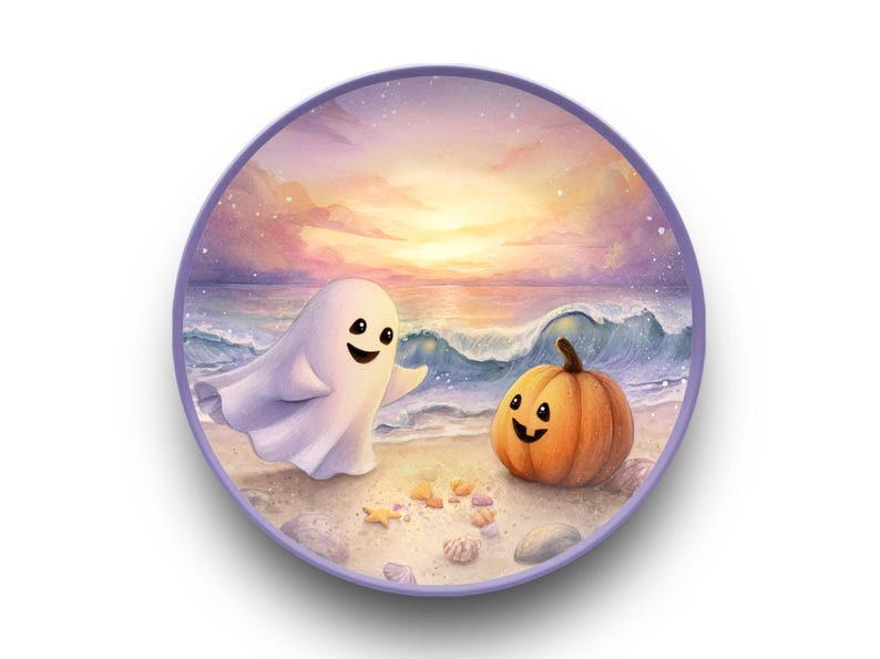 Coastal Halloween Plate: Ghost & Pumpkin Beach Dinnerware image 1