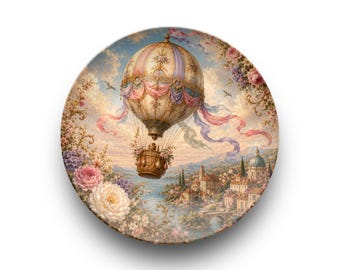 Hot Air Balloon Unbreakable Plate, Romantic Vintage Balloon Decor, Whimsical Storybook Decorative Plate