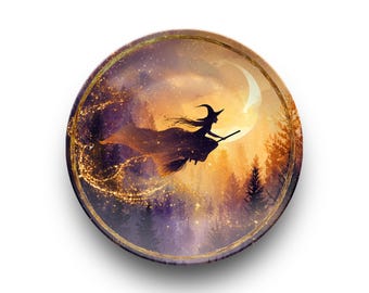 Witch’s Broom Flight Halloween Plate – Whimsical Flying Witch Collectible Decor