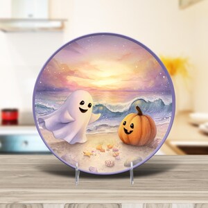 Coastal Halloween Plate: Ghost & Pumpkin Beach Dinnerware image 6