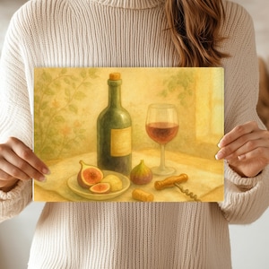 Chateaucore Wine Cutting Board – Glass Kitchen Decor – Vintage Still Life with Wine Bottle & Figs – Free Shipping