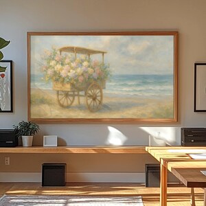 Ocean Flower Cart Frame TV Art Seaside Flower Shop Digital Download Coastal Wall Art