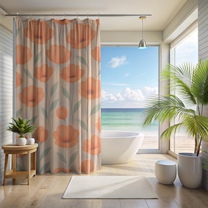 Soft Poppy Shower Curtain – Watercolor Floral Bathroom Decor,
