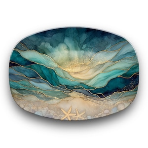Ocean Waves Platter – Stained Glass Style Coastal Unbreakable Serving Platter