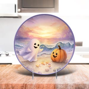 Coastal Halloween Plate: Ghost & Pumpkin Beach Dinnerware image 5