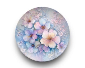 パステルカラーの花柄ディナープレート、割れにくい
