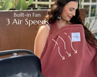 Nursing Cover with Built-in Fan | 3 Air Speeds, Muslin Cotton, Summer Breastfeeding Essentials