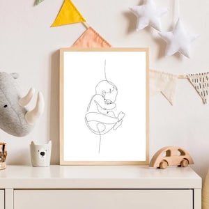 Set of 2 Minimalist baby drawings, Digital illustration wall art to print, birth gift, digital one line drawing