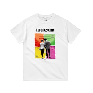 A Bout de Souffle, Breathless, Jean Luc Godard, Jean Paul Belmondo, 1960 - Camiseta con estampado de película de alta calidad, cuello redondo unisex de peso pesado
