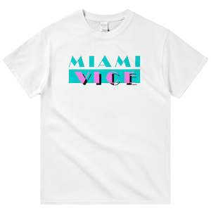Miamistimme, Don Johnson, James &quot;Sonny&quot; Crockett - 80er Jahre Tv Serie, QUARZ Retro Print T-Shirt, schweres Unisex Rundhalsausschnitt