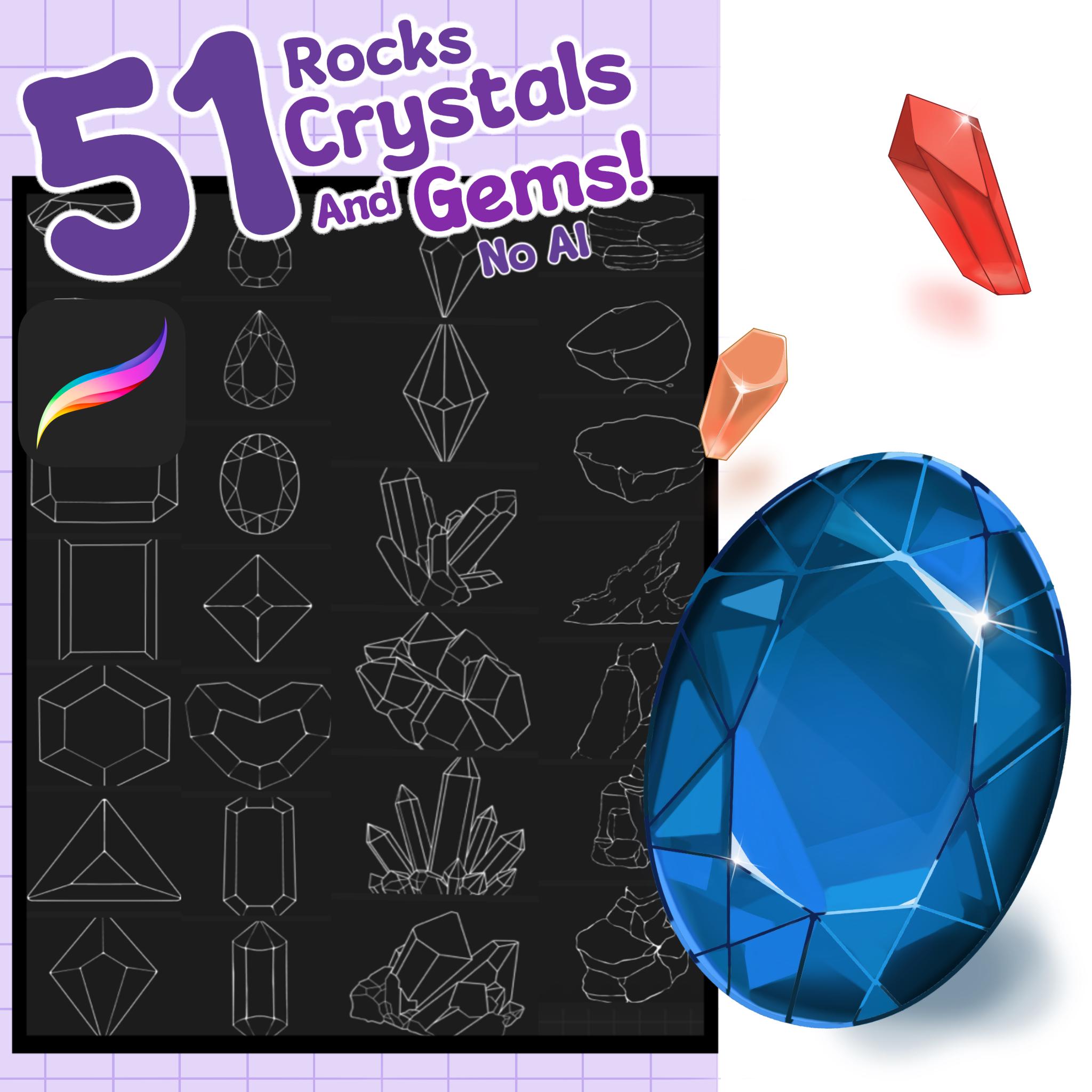 51 Procreate Crystal, Gem, Rock & Diamond Stamp Brushes