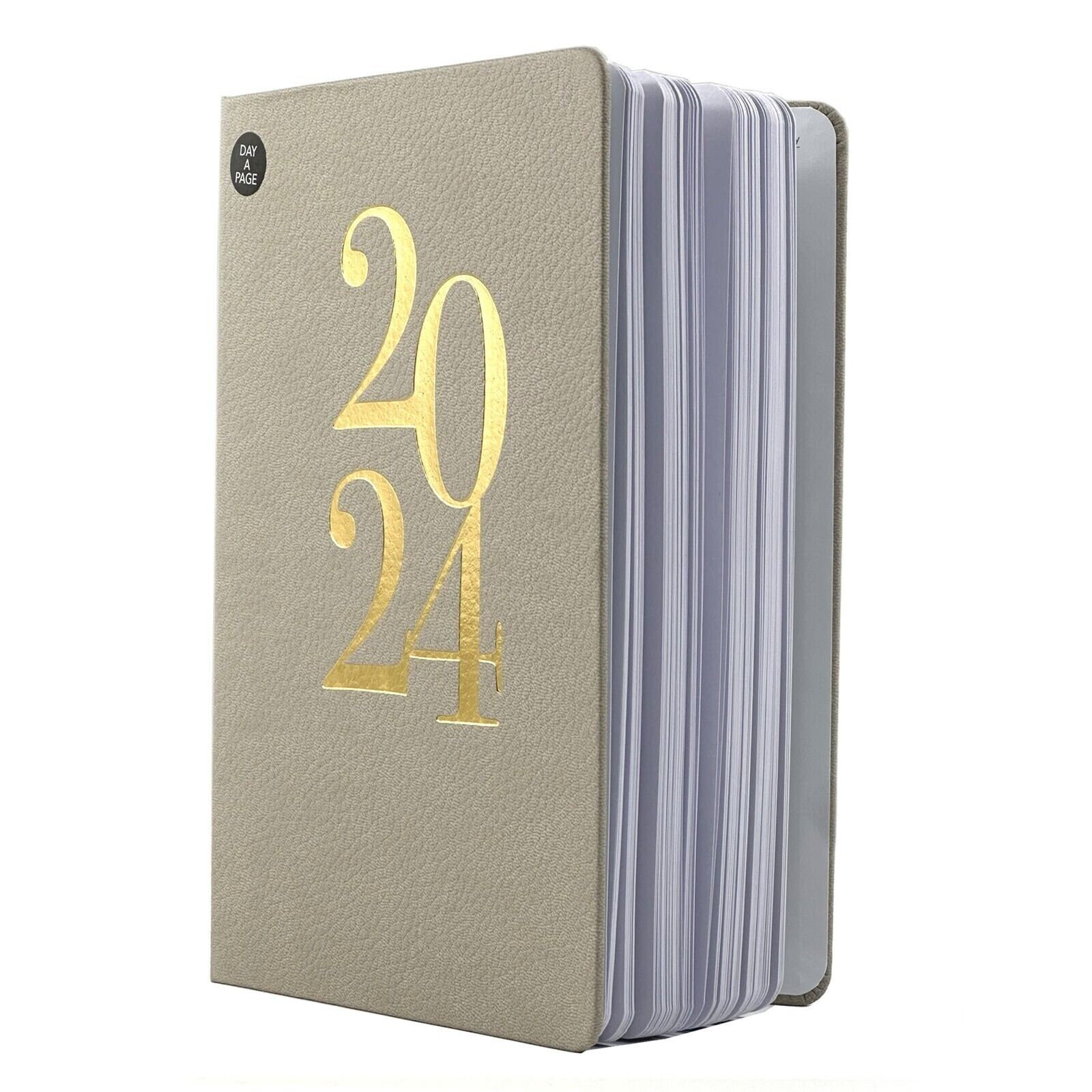 2024 Diary Page a Day A5 Desk Diary Daily Planner Hardback Gold Beige