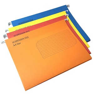 A4 Suspension Files: Hanging Folders with Labels, Mix Colours - Pack of 10