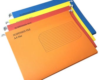 A4 Suspension Files: Hanging Folders with Labels, Mix Colours - Pack of 10